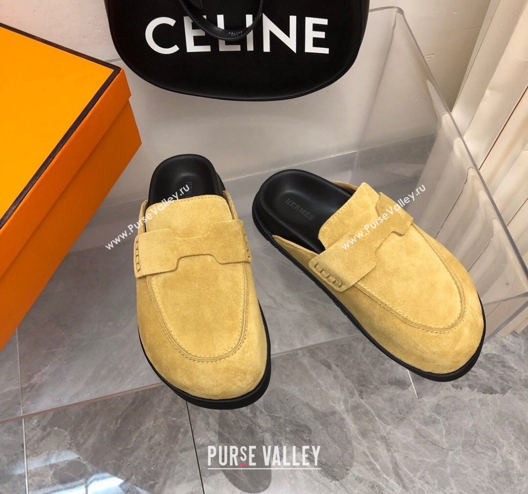 Hermes Go Mules in Suede with H cut-out Yellow 2024 0815 (MD-240815056)