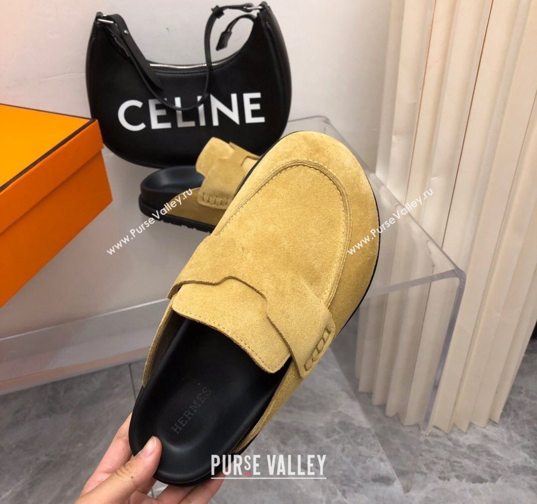 Hermes Go Mules in Suede with H cut-out Yellow 2024 0815 (MD-240815056)