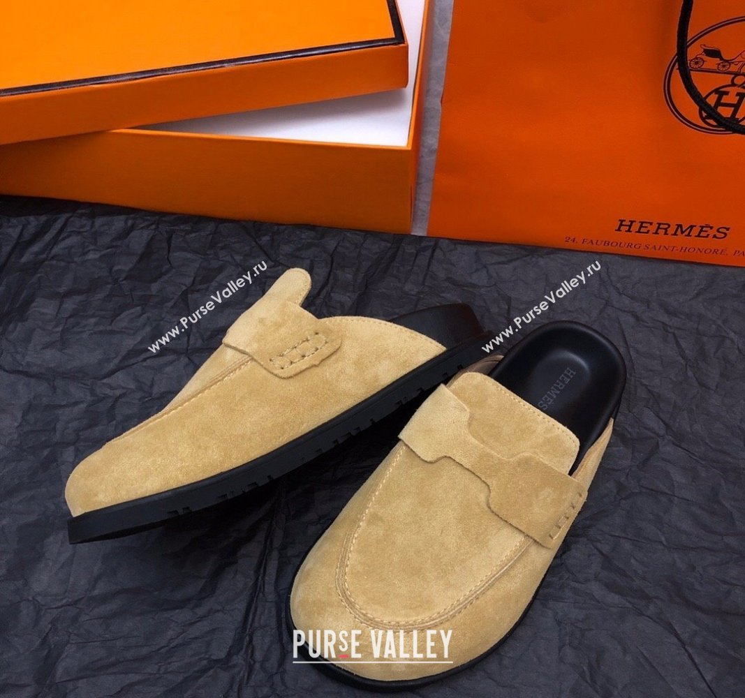 Hermes Go Mules in Suede with H cut-out Yellow 2024 0815 (MD-240815056)