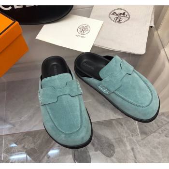 Hermes Go Mules in Suede with H cut-out Blue 2024 0815 (MD-240815058)