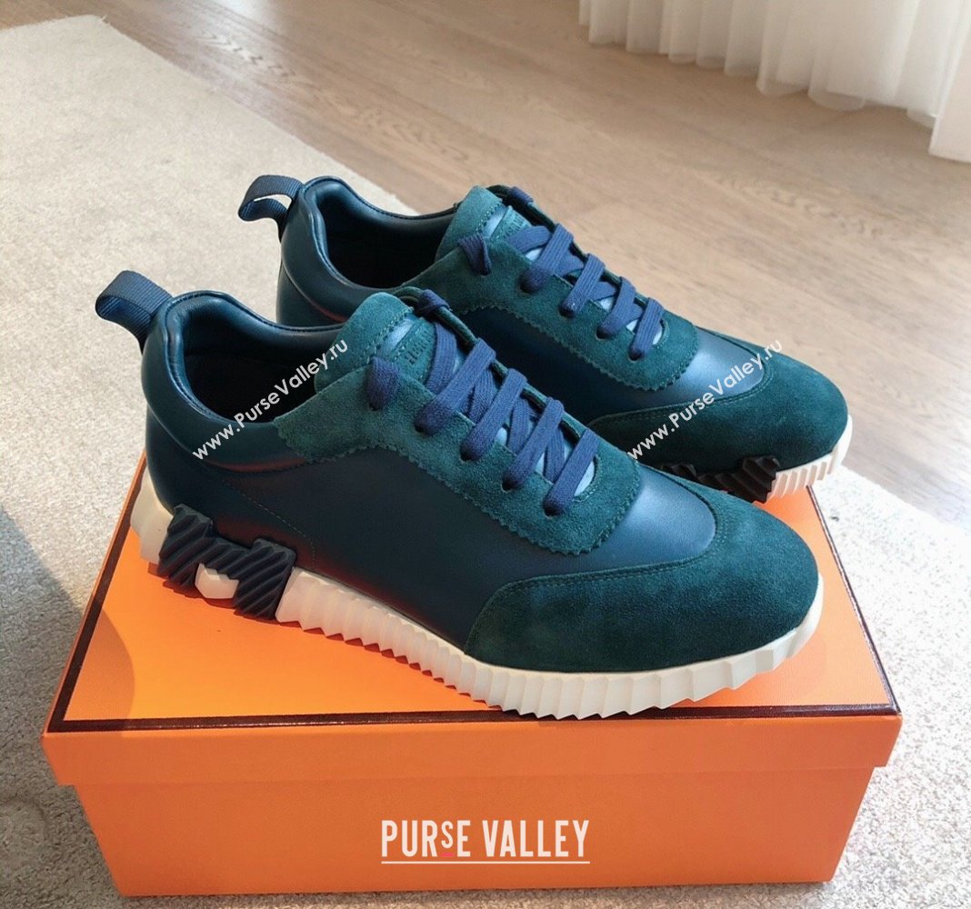 Hermes Bouncing Sneakers in Suede and Calfskin Green/Blue 2024 0815 (XC-240815007)