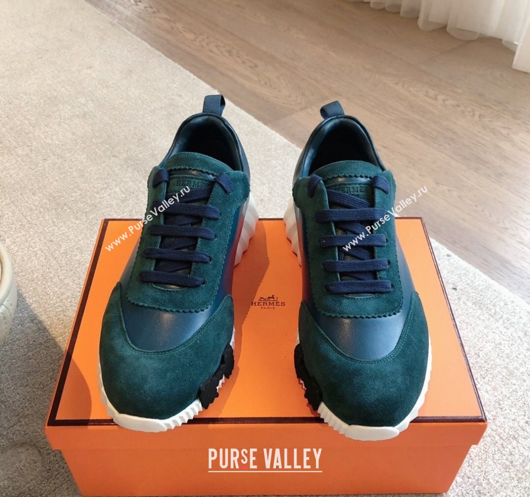 Hermes Bouncing Sneakers in Suede and Calfskin Green/Blue 2024 0815 (XC-240815007)