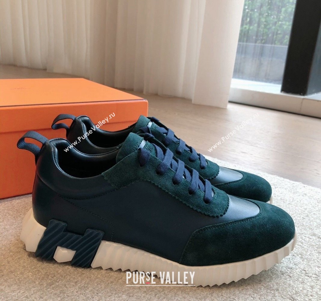 Hermes Bouncing Sneakers in Suede and Calfskin Green/Blue 2024 0815 (XC-240815007)