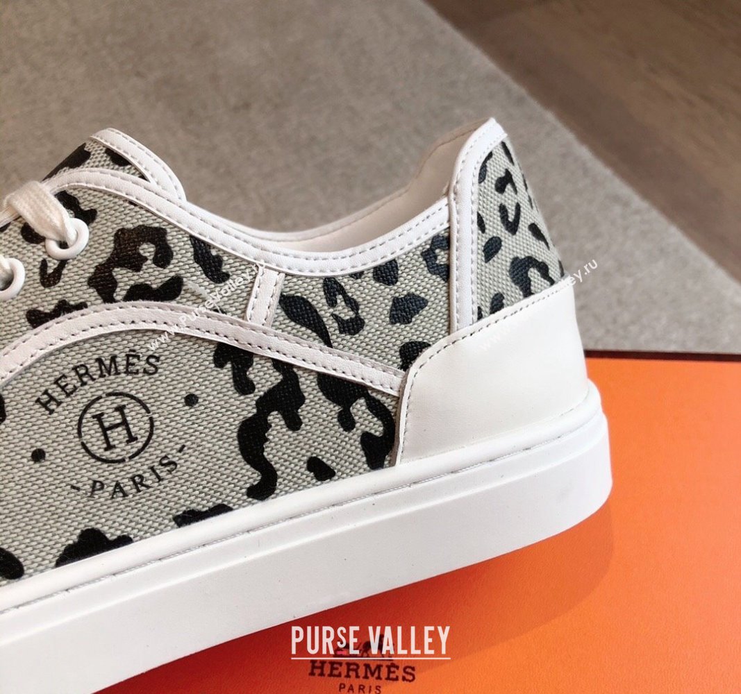 Hermes Get Low-top Sneakers in Printed Leopard Canvas White 2024 0815 (XC-240815001)