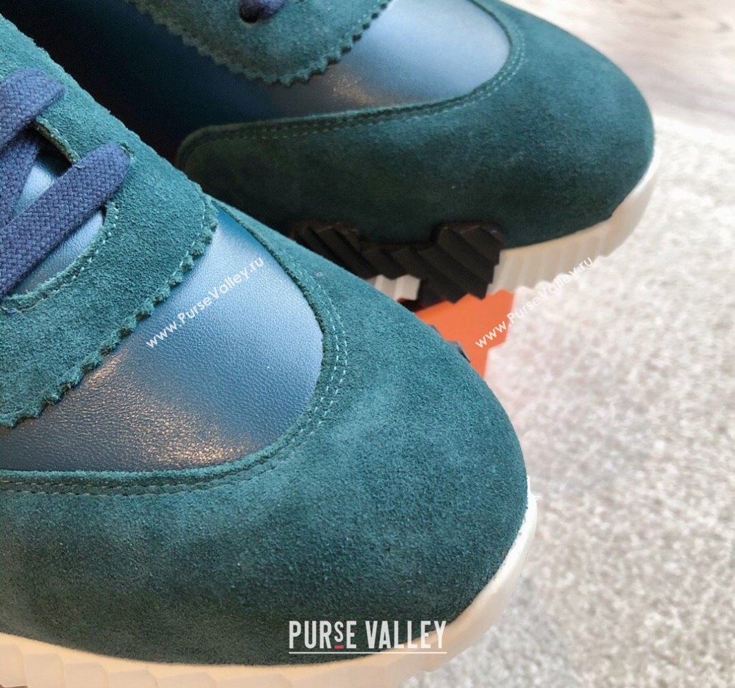 Hermes Bouncing Sneakers in Suede and Calfskin Green/Blue 2024 0815 (XC-240815007)