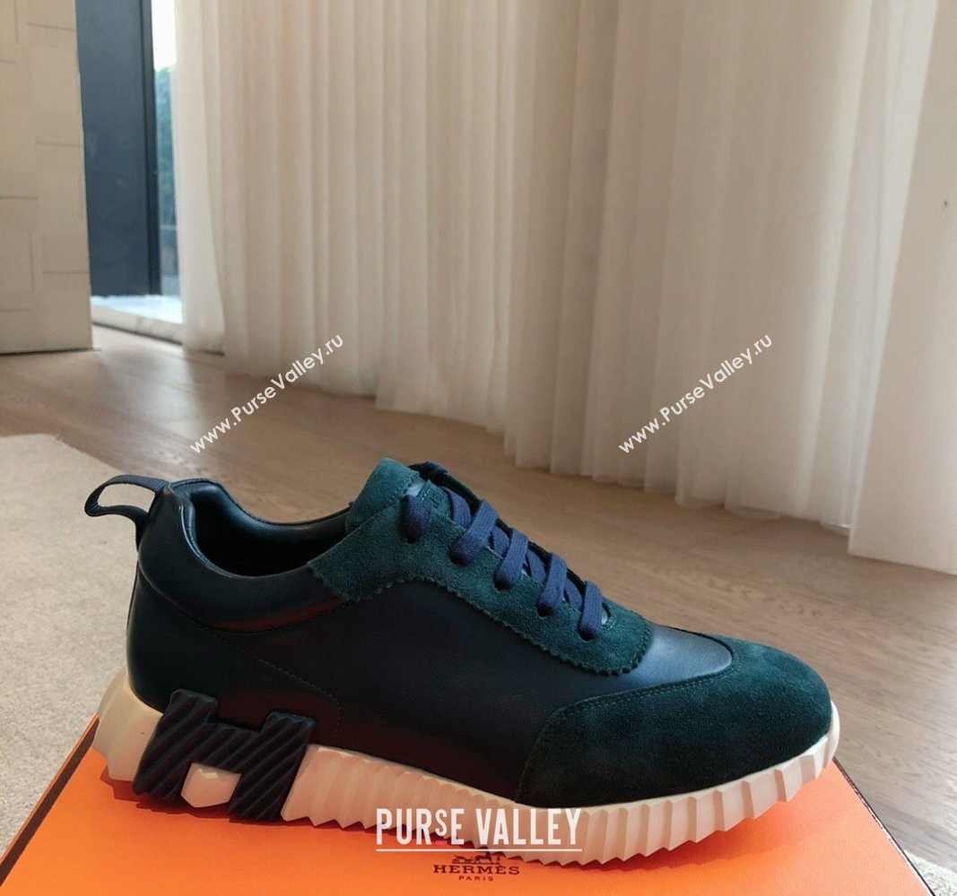 Hermes Bouncing Sneakers in Suede and Calfskin Green/Blue 2024 0815 (XC-240815007)