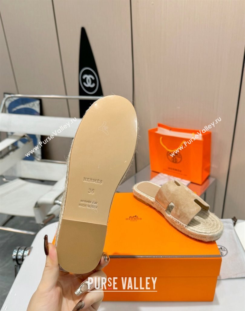 Hermes Izmir Espadrille Flat Slides Sandal in Suede Apricot 2024 0815 (MD-240815069)