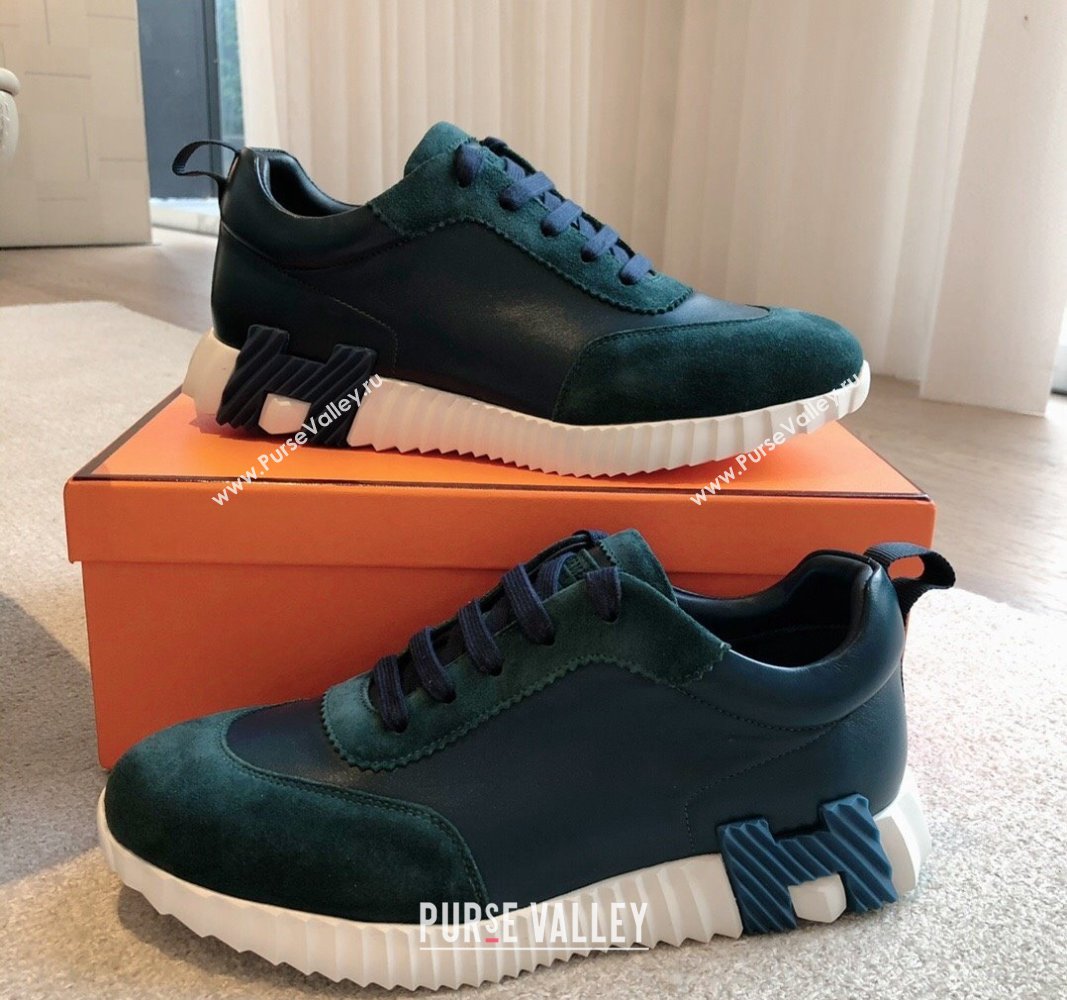 Hermes Bouncing Sneakers in Suede and Calfskin Green/Blue 2024 0815 (XC-240815007)