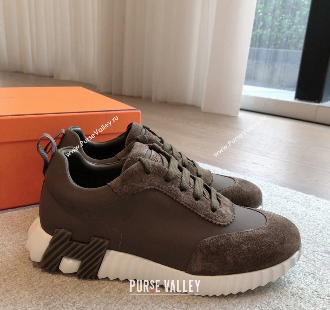 Hermes Bouncing Sneakers in Suede and Calfskin Khaki 2024 0815 (XC-240815008)