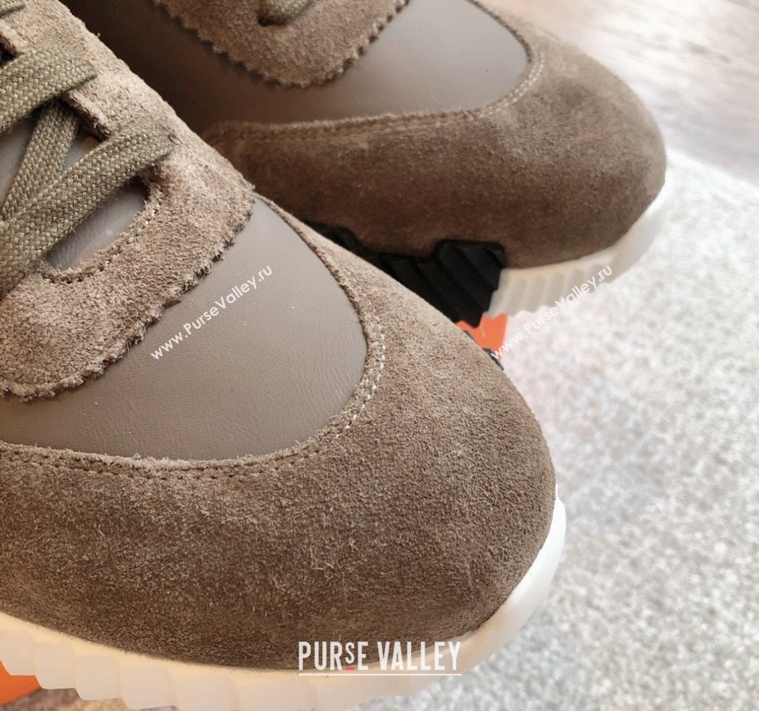 Hermes Bouncing Sneakers in Suede and Calfskin Khaki 2024 0815 (XC-240815008)