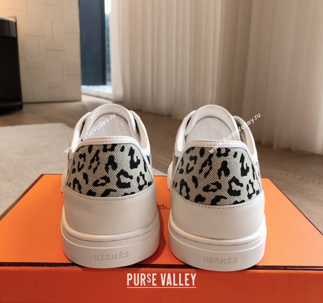 Hermes Get Low-top Sneakers in Printed Leopard Canvas White 2024 0815 (XC-240815001)