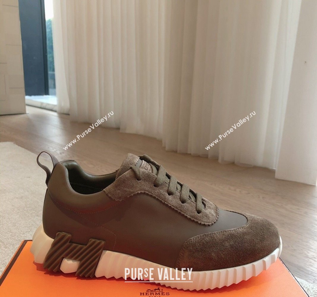 Hermes Bouncing Sneakers in Suede and Calfskin Khaki 2024 0815 (XC-240815008)