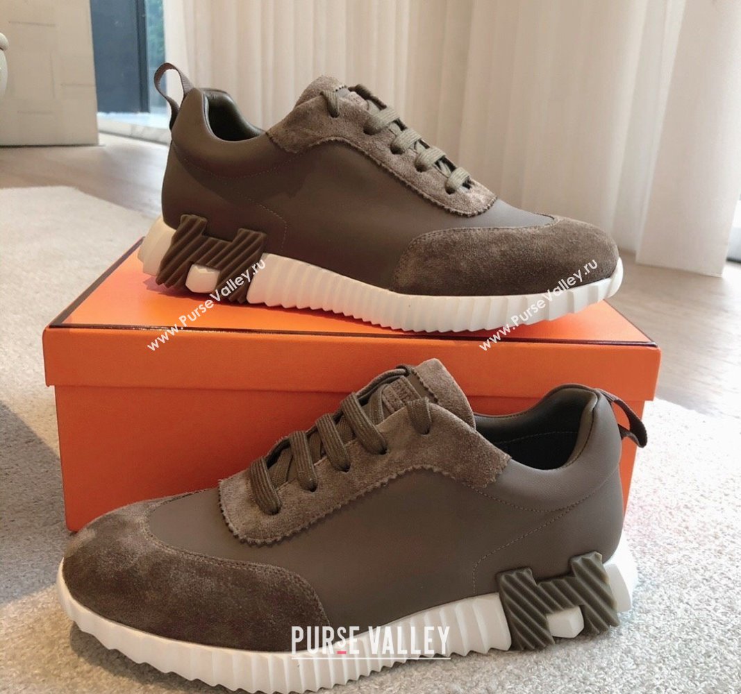 Hermes Bouncing Sneakers in Suede and Calfskin Khaki 2024 0815 (XC-240815008)