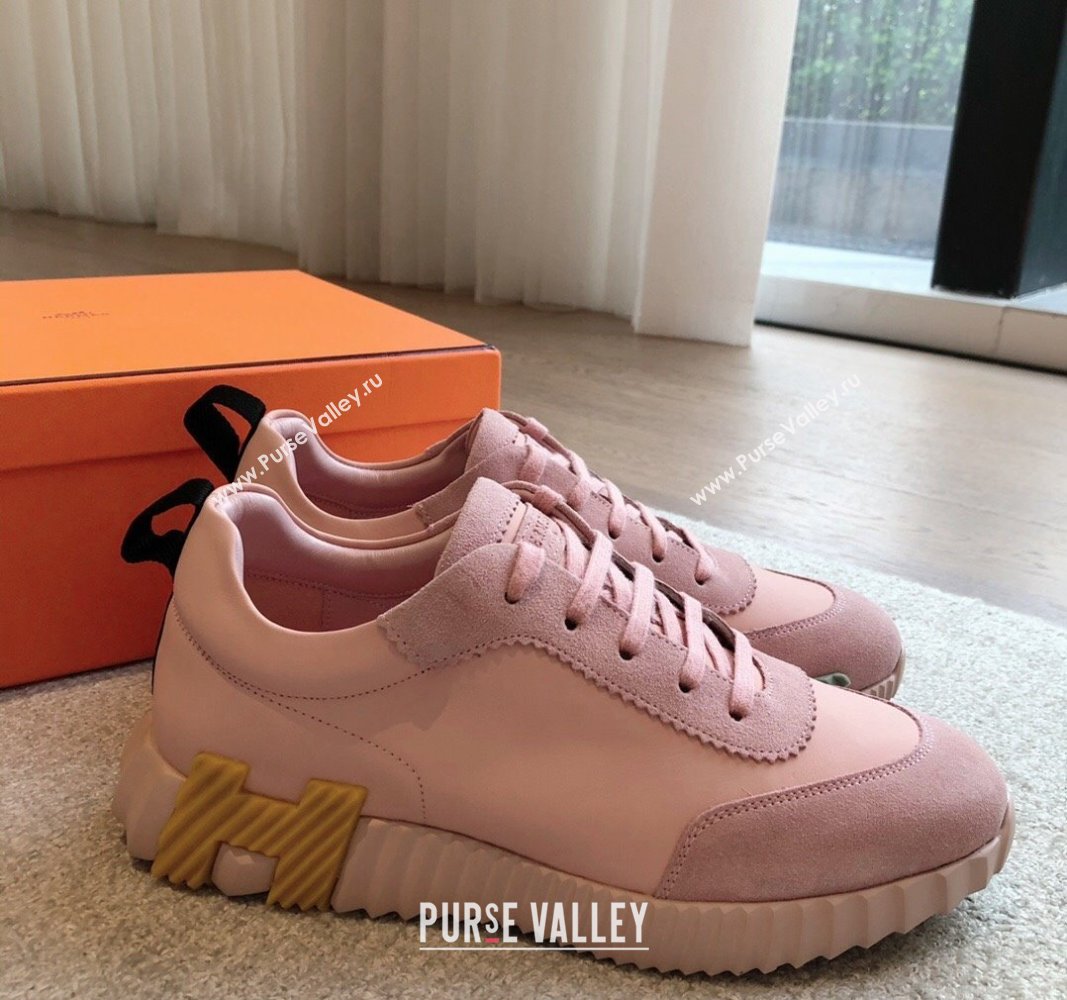 Hermes Bouncing Sneakers in Suede and Calfskin Light Pink 2024 0815 (XC-240815009)