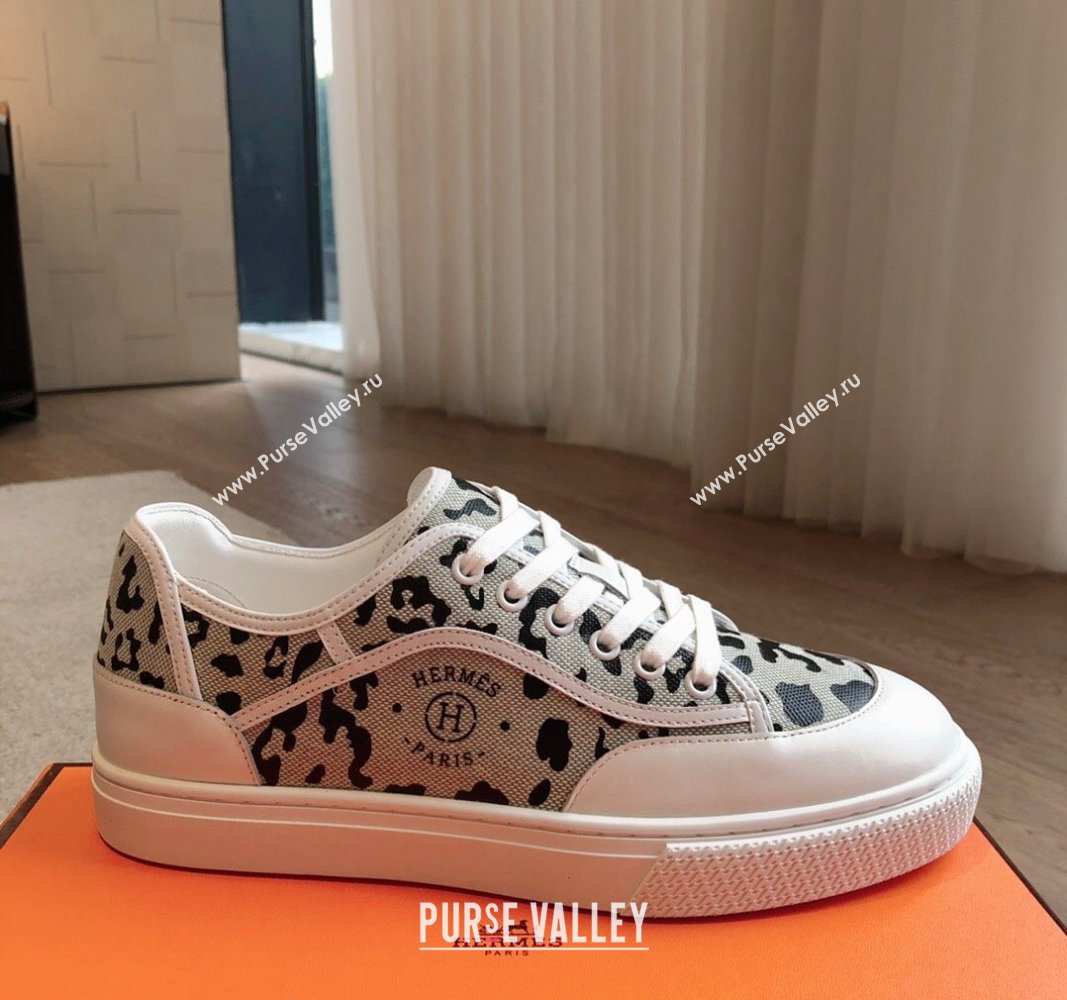 Hermes Get Low-top Sneakers in Printed Leopard Canvas White 2024 0815 (XC-240815001)