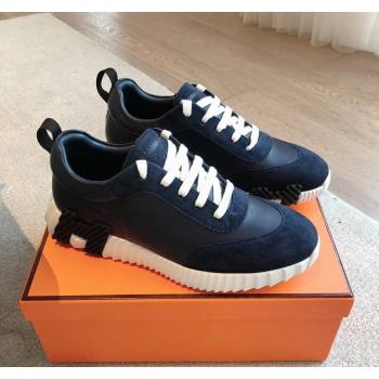 Hermes Bouncing Sneakers in Suede and Calfskin Dark Blue/Black 2024 0815 (XC-240815010)