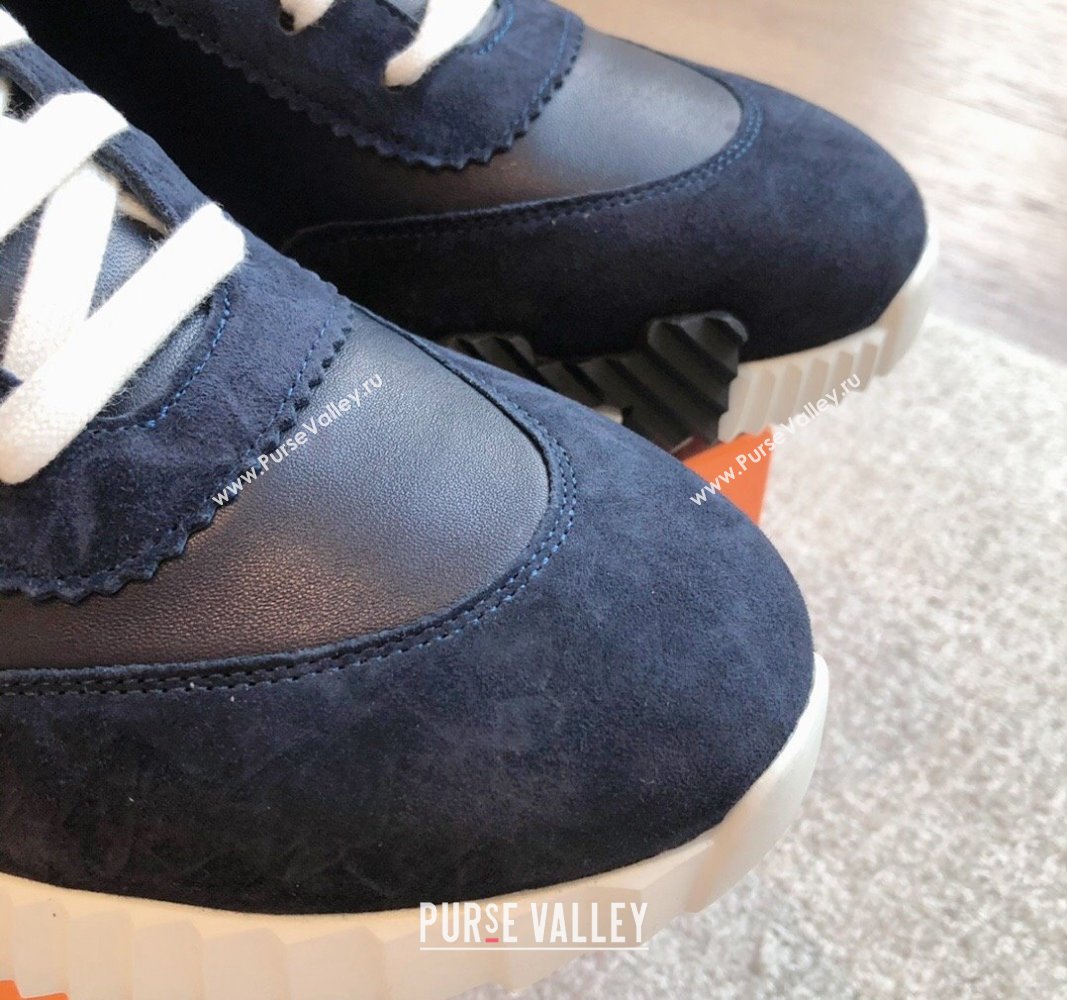 Hermes Bouncing Sneakers in Suede and Calfskin Dark Blue/Black 2024 0815 (XC-240815010)