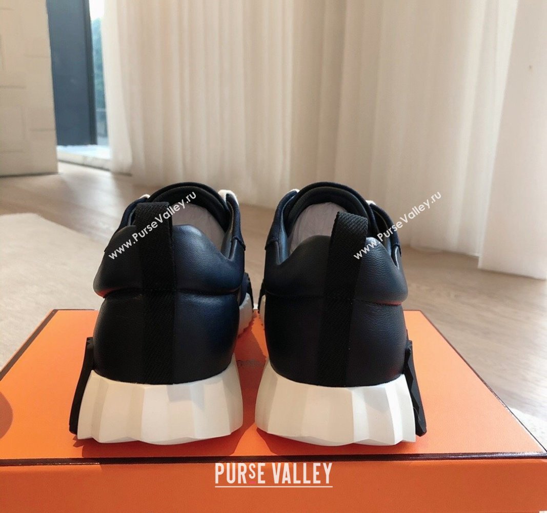 Hermes Bouncing Sneakers in Suede and Calfskin Dark Blue/Black 2024 0815 (XC-240815010)