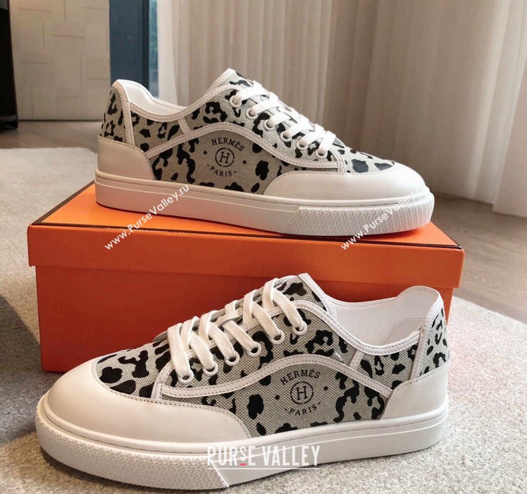 Hermes Get Low-top Sneakers in Printed Leopard Canvas White 2024 0815 (XC-240815001)