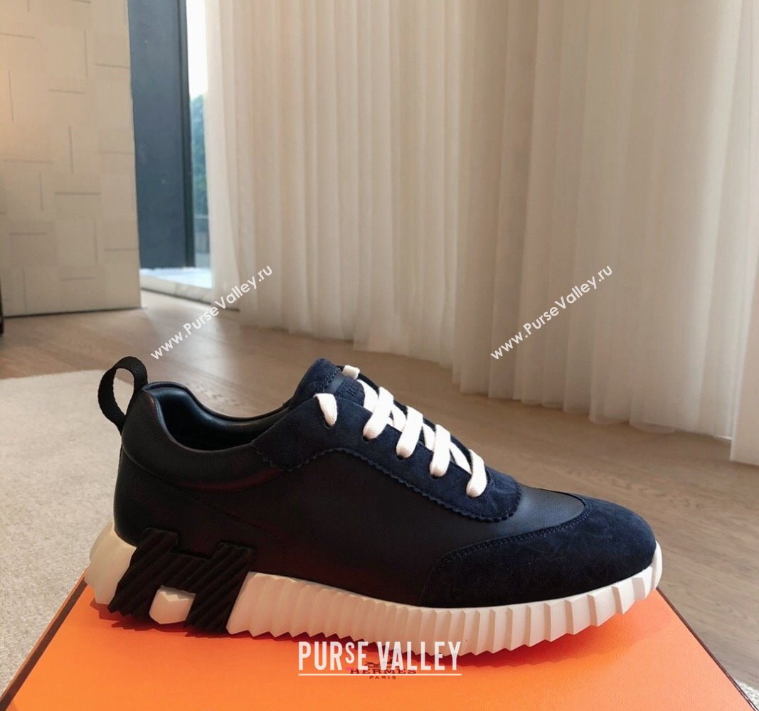 Hermes Bouncing Sneakers in Suede and Calfskin Dark Blue/Black 2024 0815 (XC-240815010)