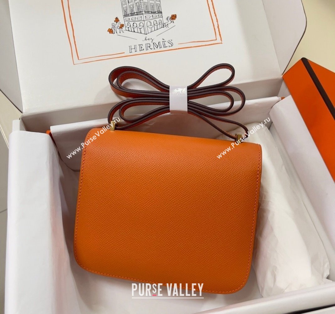 Hermes Constance Mini Bag 18cm in Epsom Palm-Grained Leather Orange/Gold 2024 (Half Handmade) (FLI-240828068)