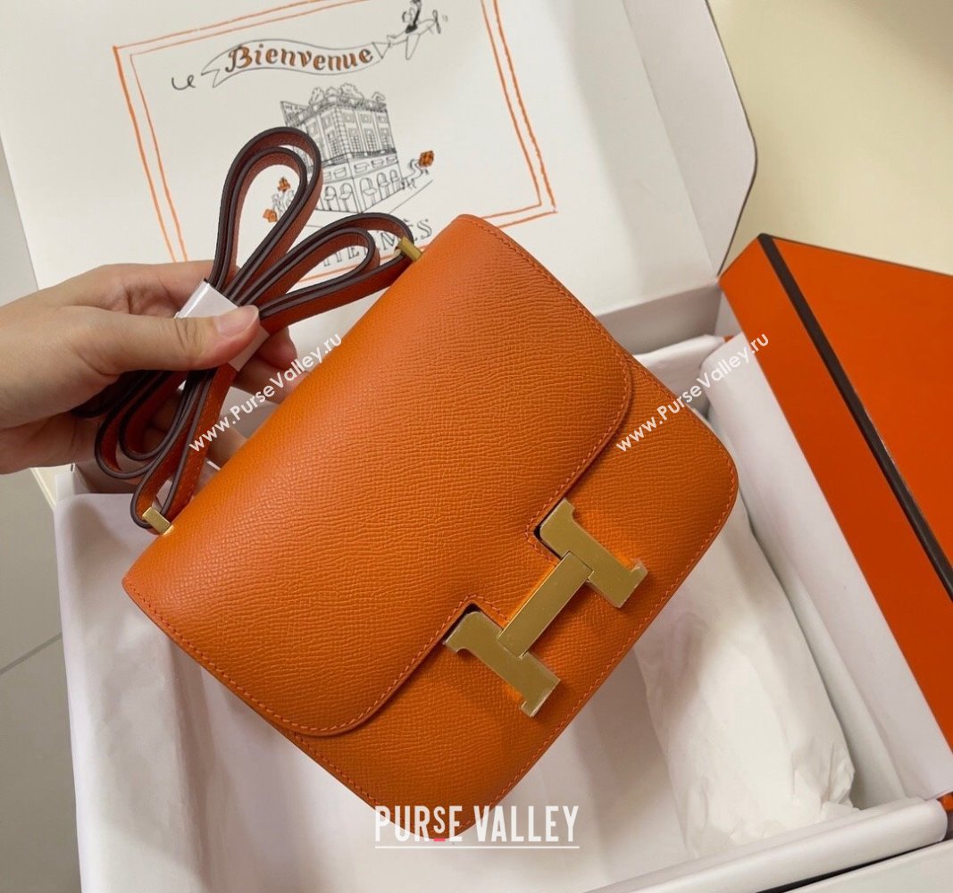 Hermes Constance Mini Bag 18cm in Epsom Palm-Grained Leather Orange/Gold 2024 (Half Handmade) (FLI-240828068)