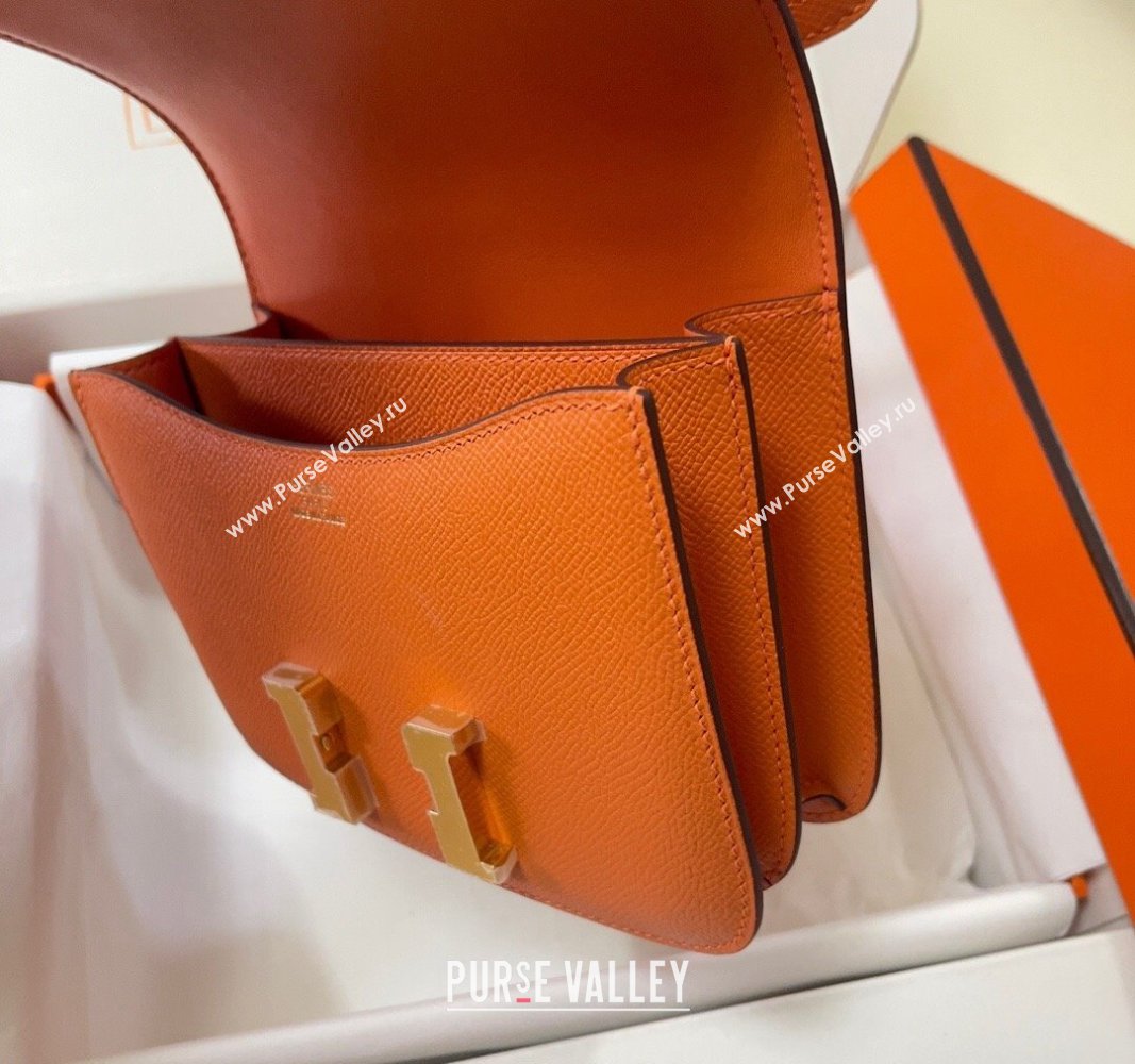 Hermes Constance Mini Bag 18cm in Epsom Palm-Grained Leather Orange/Gold 2024 (Half Handmade) (FLI-240828068)