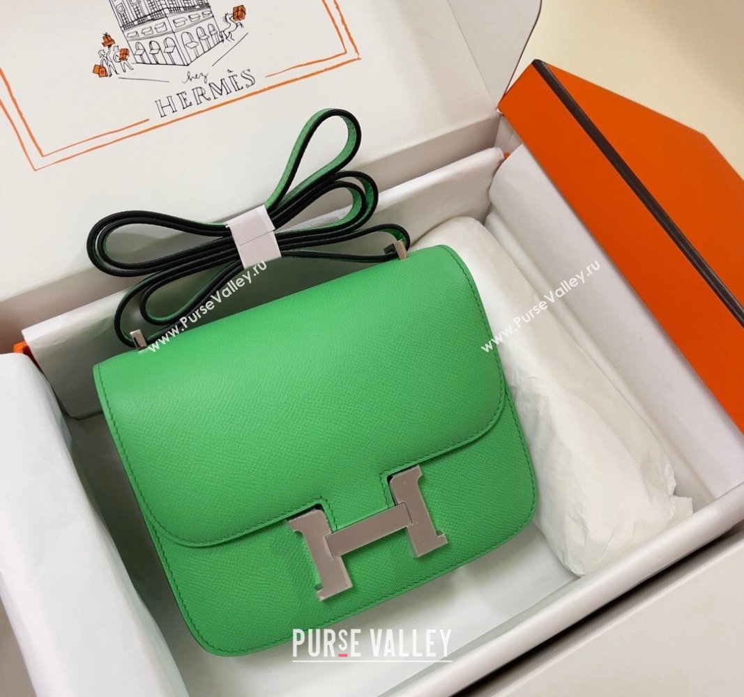 Hermes Constance Mini Bag 18cm in Epsom Palm-Grained Leather Cartoon Green/Silver 2024 (Half Handmade) (FLI-240828069)