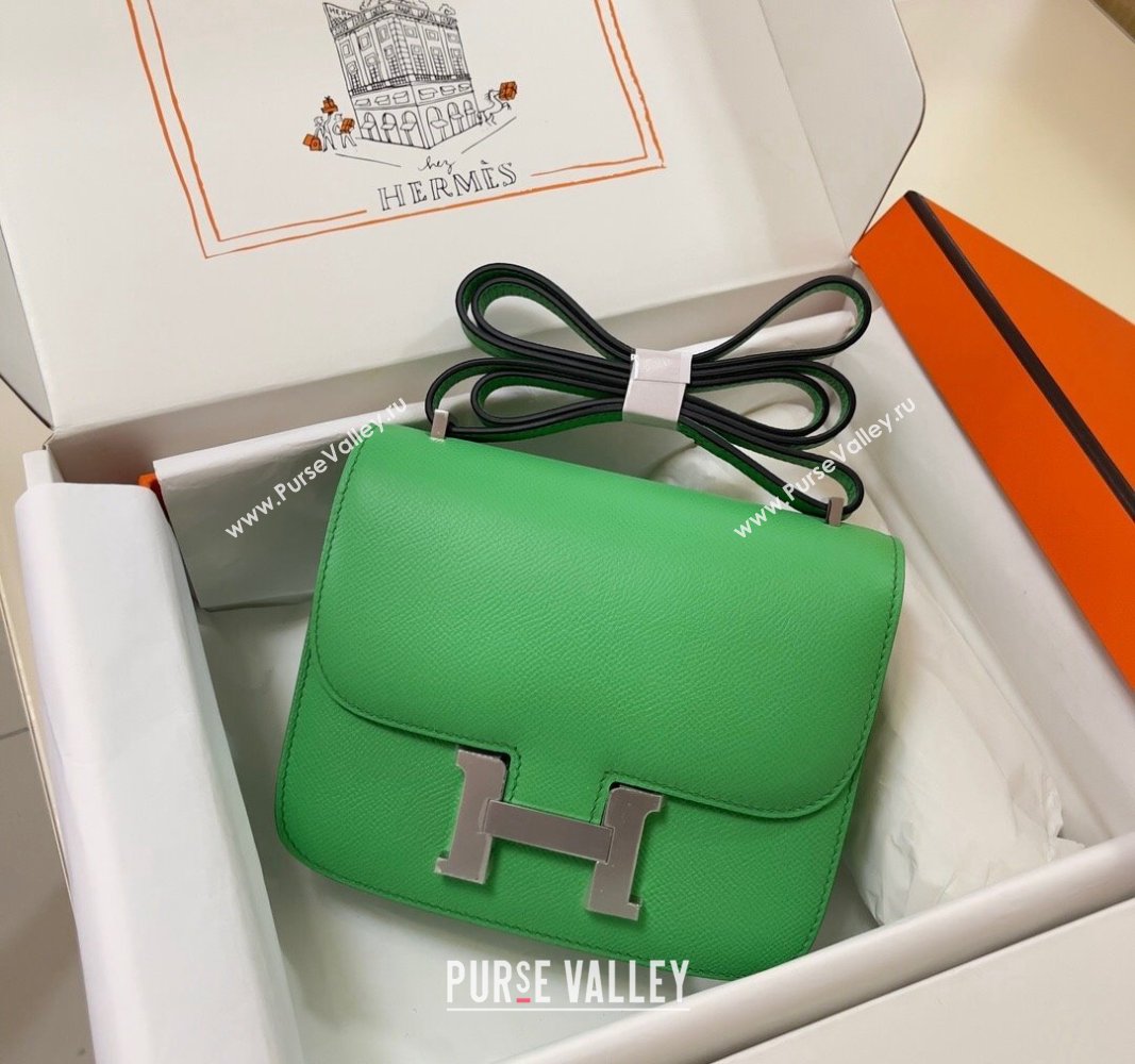 Hermes Constance Mini Bag 18cm in Epsom Palm-Grained Leather Cartoon Green/Silver 2024 (Half Handmade) (FLI-240828069)