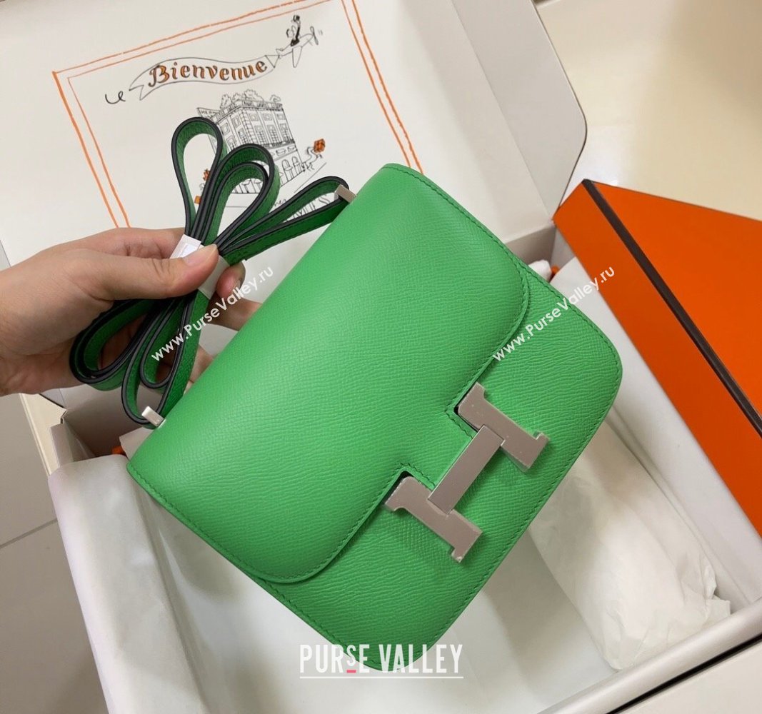 Hermes Constance Mini Bag 18cm in Epsom Palm-Grained Leather Cartoon Green/Silver 2024 (Half Handmade) (FLI-240828069)