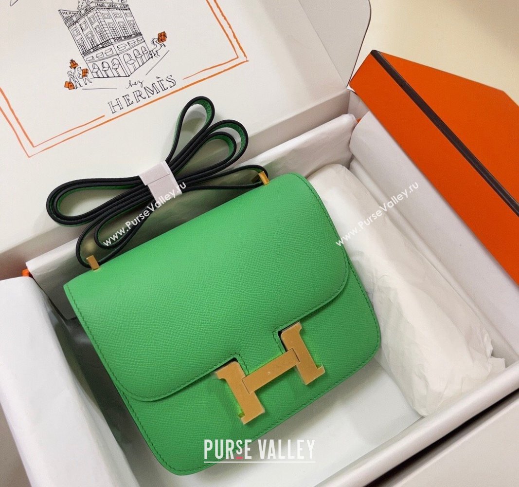 Hermes Constance Mini Bag 18cm in Epsom Palm-Grained Leather Cartoon Green/Gold 2024 (Half Handmade) (FLI-240828070)