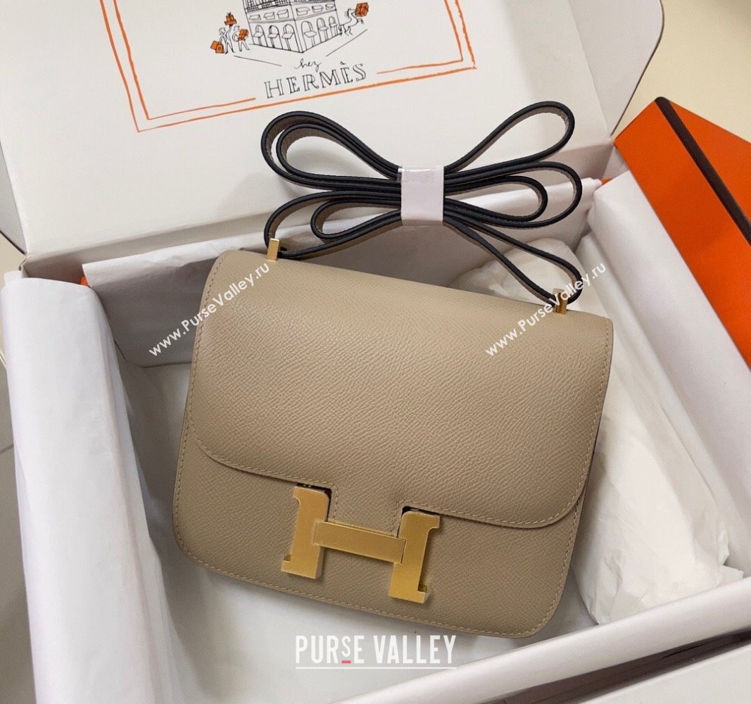 Hermes Constance Mini Bag 18cm in Epsom Palm-Grained Leather Coat Grey/Gold 2024 (Half Handmade) (FLI-240828071)