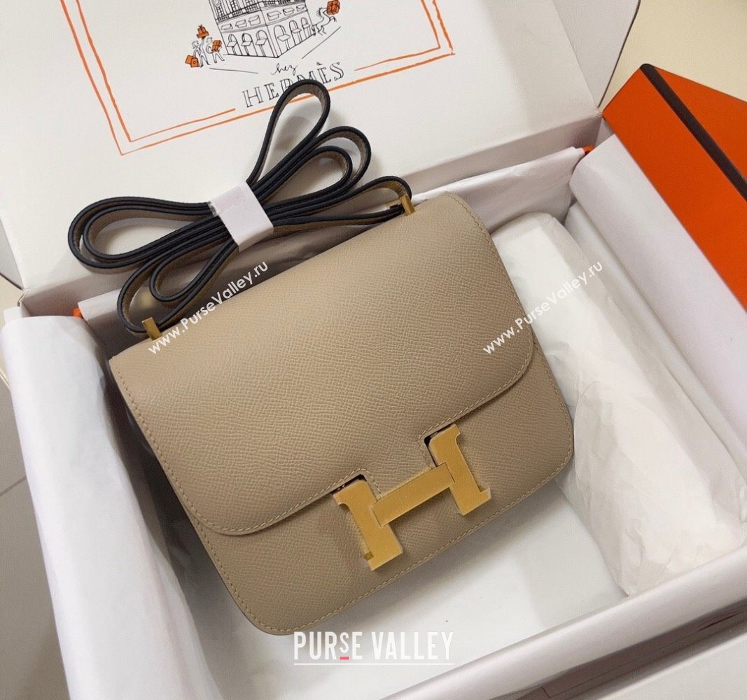 Hermes Constance Mini Bag 18cm in Epsom Palm-Grained Leather Coat Grey/Gold 2024 (Half Handmade) (FLI-240828071)