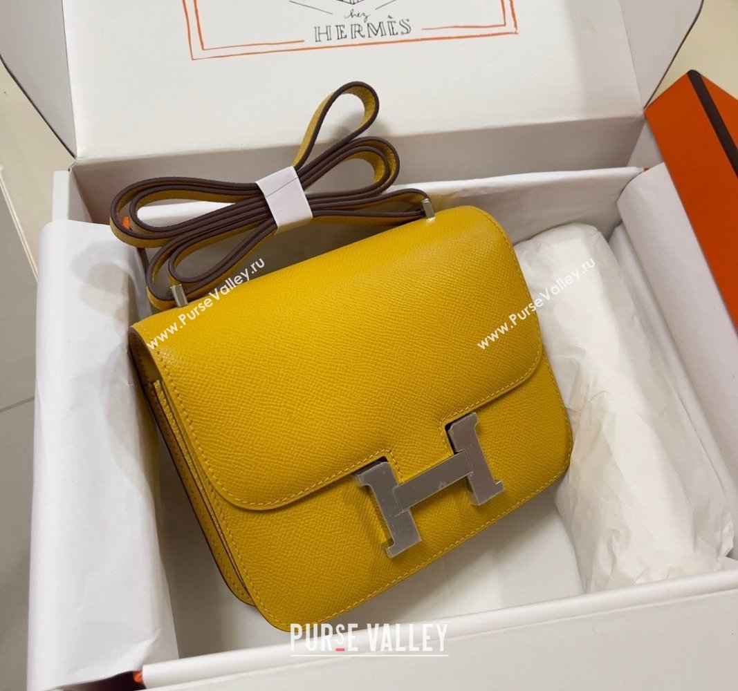 Hermes Constance Mini Bag 18cm in Epsom Palm-Grained Leather Amber Yellow/Silver 2024 (Half Handmade) (FLI-240828073)