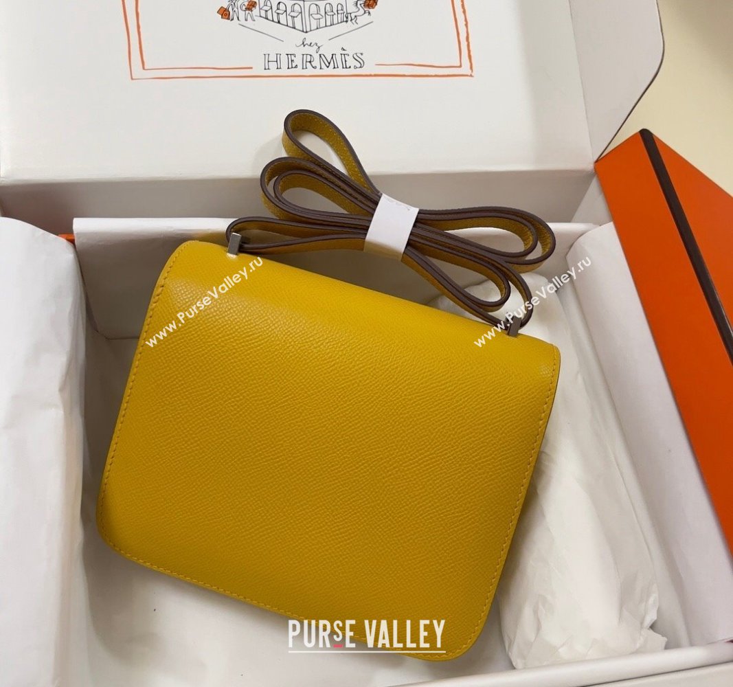 Hermes Constance Mini Bag 18cm in Epsom Palm-Grained Leather Amber Yellow/Silver 2024 (Half Handmade) (FLI-240828073)