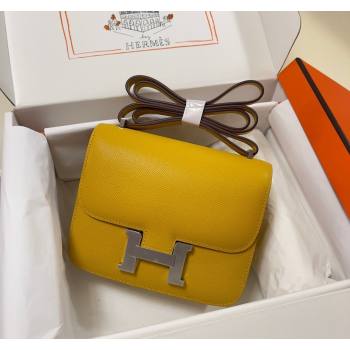 Hermes Constance Mini Bag 18cm in Epsom Palm-Grained Leather Amber Yellow/Silver 2024 (Half Handmade) (FLI-240828073)