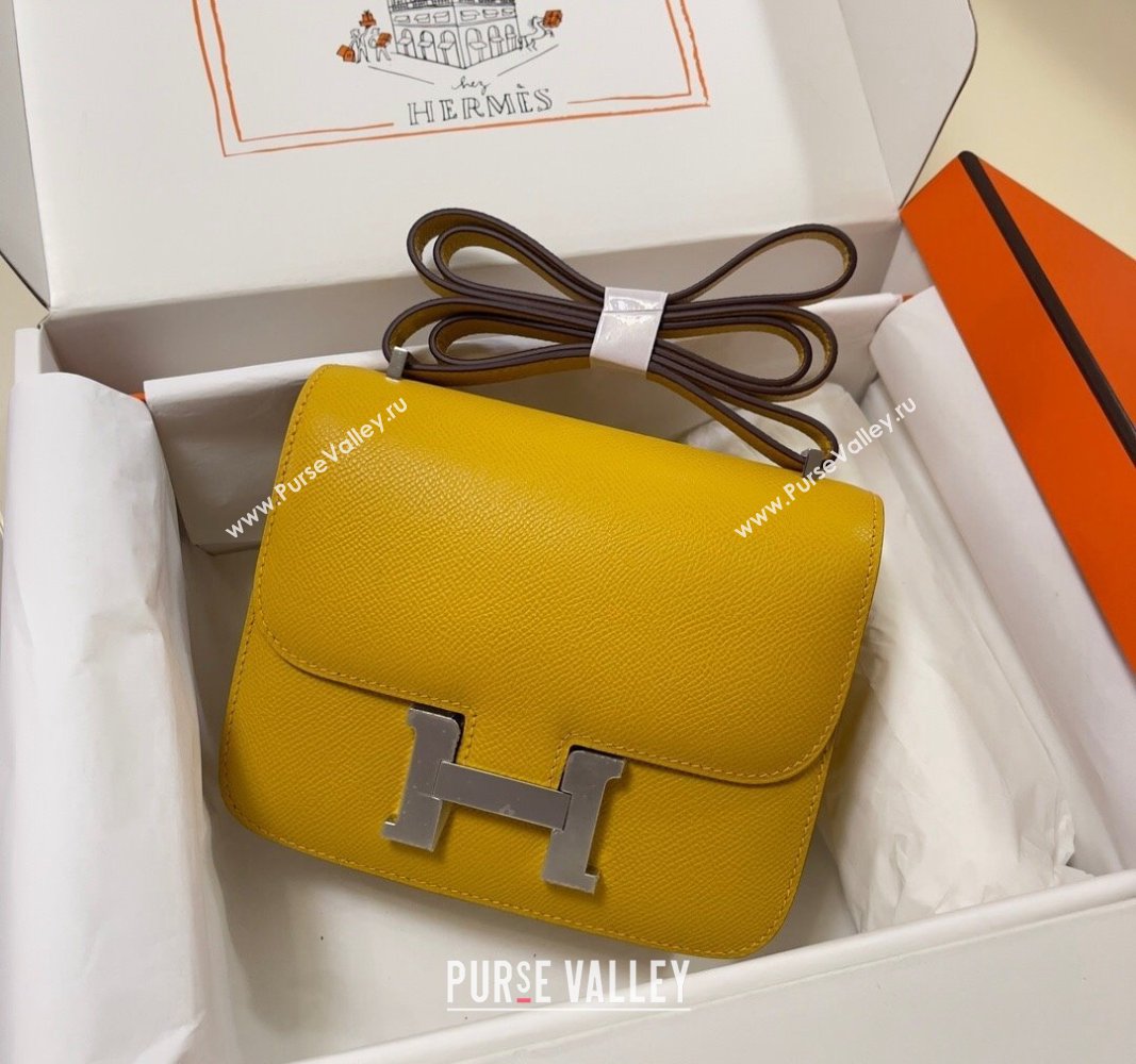 Hermes Constance Mini Bag 18cm in Epsom Palm-Grained Leather Amber Yellow/Silver 2024 (Half Handmade) (FLI-240828073)