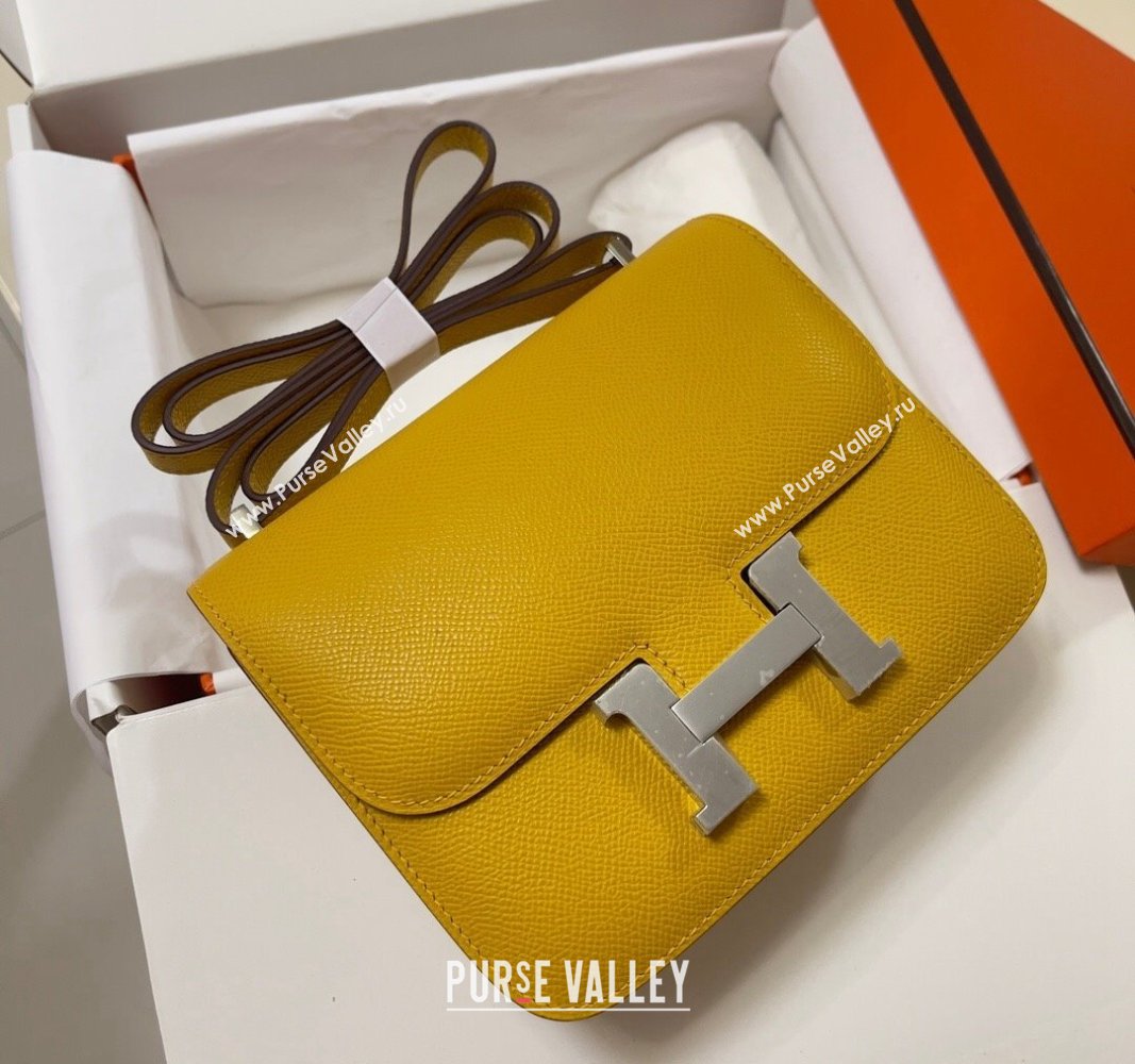 Hermes Constance Mini Bag 18cm in Epsom Palm-Grained Leather Amber Yellow/Silver 2024 (Half Handmade) (FLI-240828073)