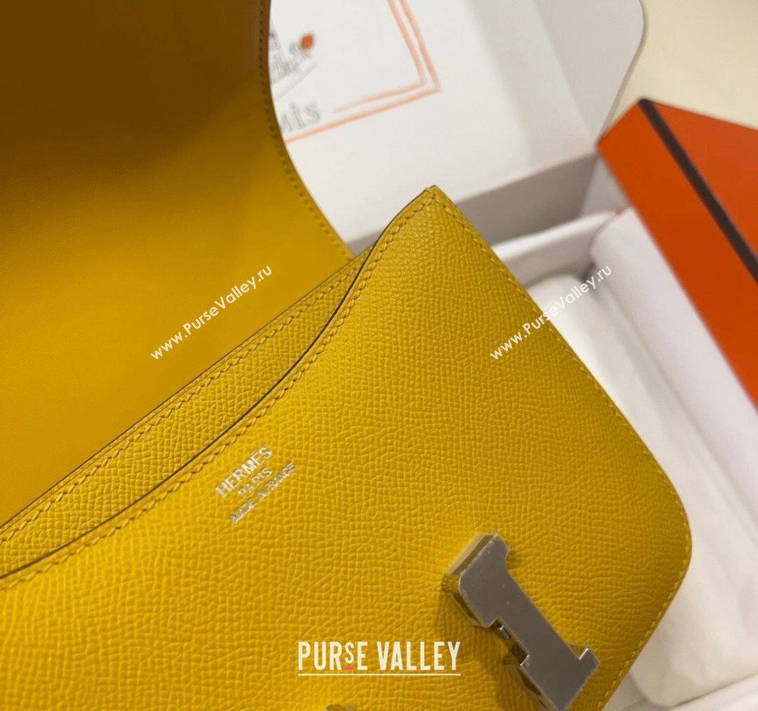 Hermes Constance Mini Bag 18cm in Epsom Palm-Grained Leather Amber Yellow/Silver 2024 (Half Handmade) (FLI-240828073)