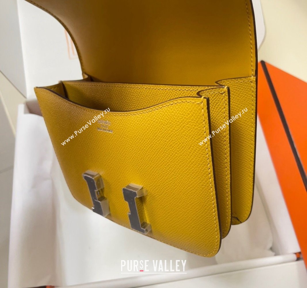 Hermes Constance Mini Bag 18cm in Epsom Palm-Grained Leather Amber Yellow/Silver 2024 (Half Handmade) (FLI-240828073)