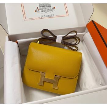 Hermes Constance Mini Bag 18cm in Epsom Palm-Grained Leather Amber Yellow/Gold 2024 (Half Handmade) (FLI-240828074)