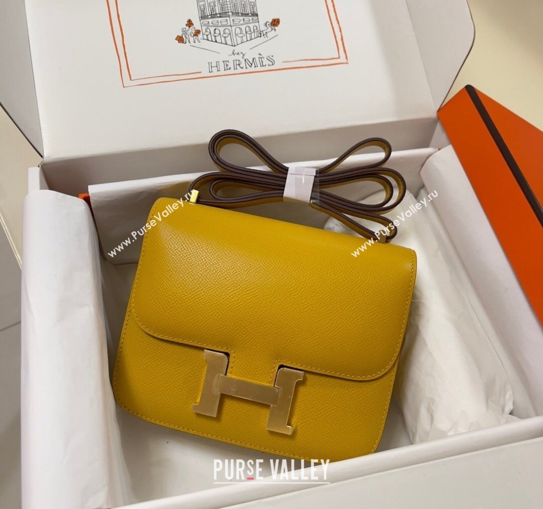 Hermes Constance Mini Bag 18cm in Epsom Palm-Grained Leather Amber Yellow/Gold 2024 (Half Handmade) (FLI-240828074)