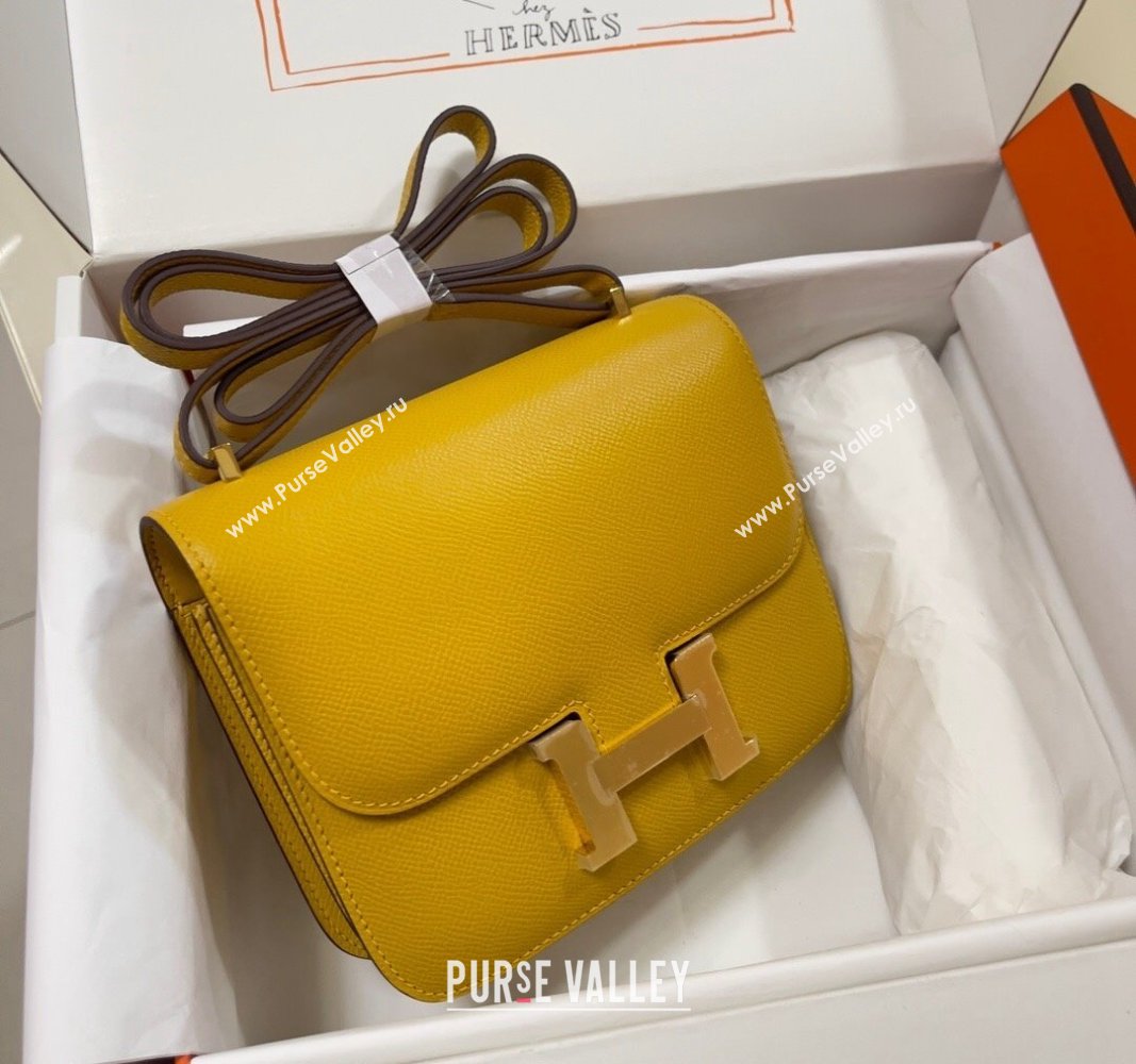 Hermes Constance Mini Bag 18cm in Epsom Palm-Grained Leather Amber Yellow/Gold 2024 (Half Handmade) (FLI-240828074)