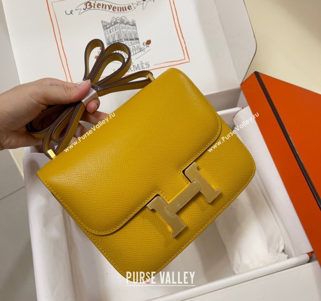 Hermes Constance Mini Bag 18cm in Epsom Palm-Grained Leather Amber Yellow/Gold 2024 (Half Handmade) (FLI-240828074)