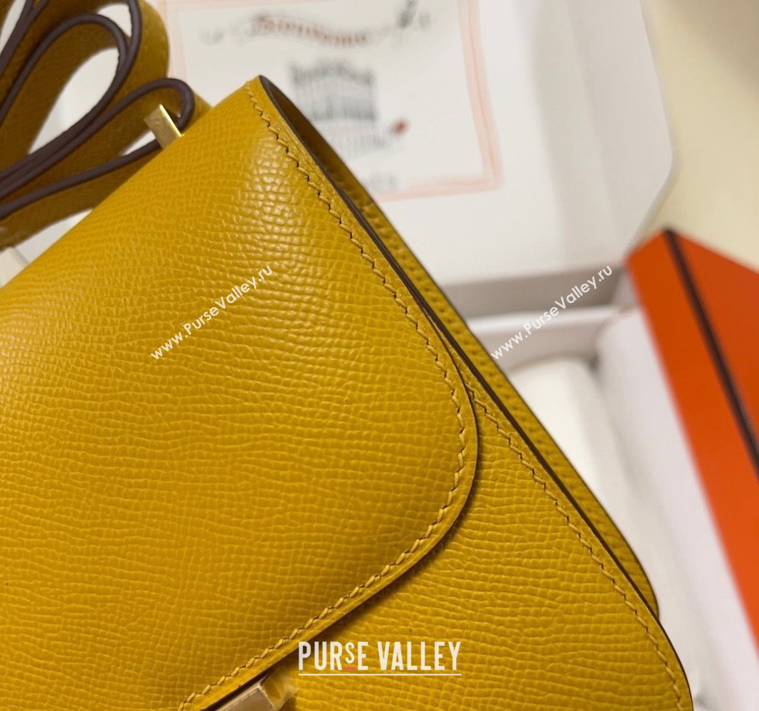 Hermes Constance Mini Bag 18cm in Epsom Palm-Grained Leather Amber Yellow/Gold 2024 (Half Handmade) (FLI-240828074)