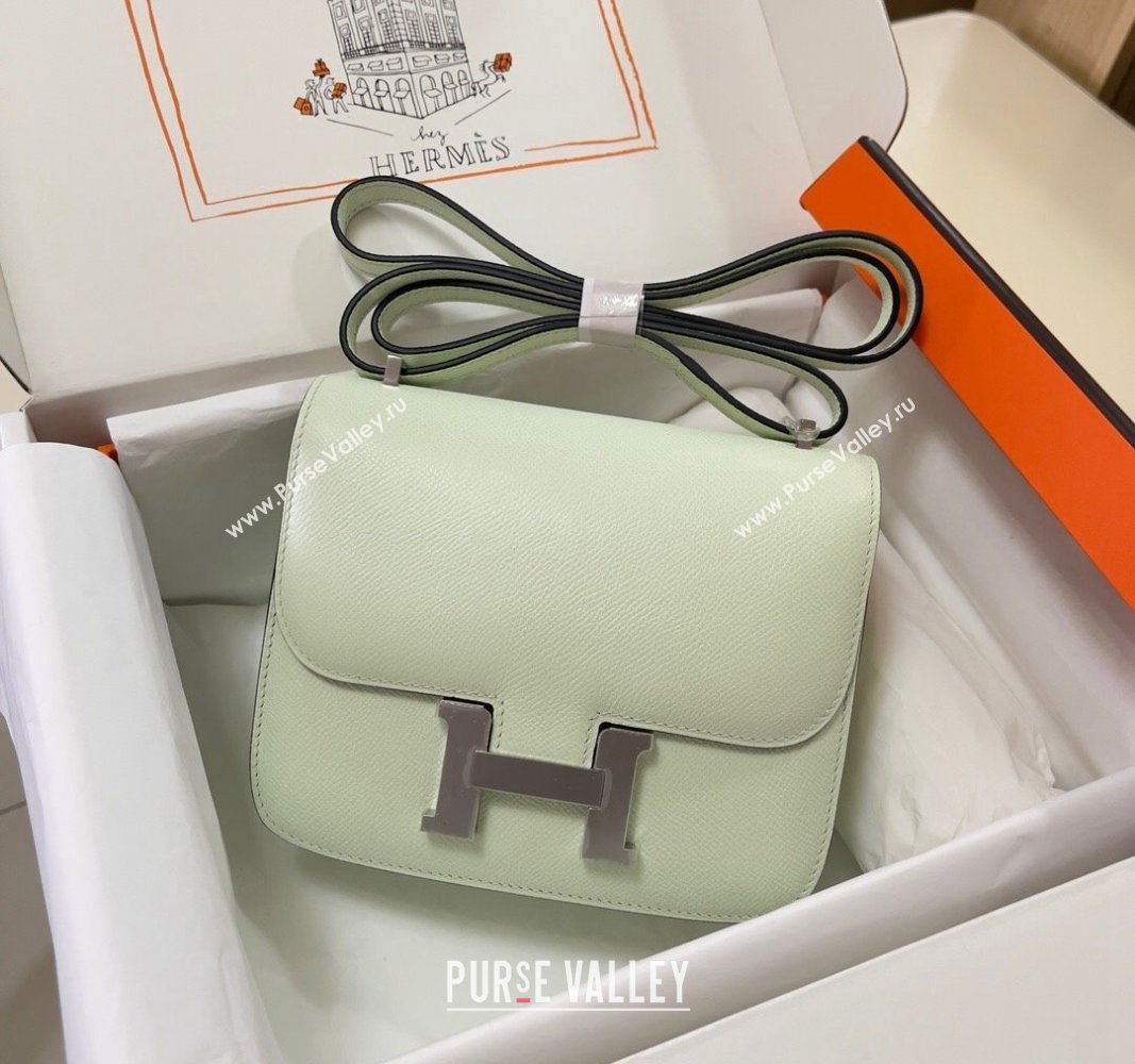 Hermes Constance Mini Bag 18cm in Epsom Palm-Grained Leather Bubble Green/Silver 2024 (Half Handmade) (FLI-240828075)