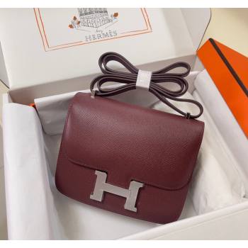 Hermes Constance Mini Bag 18cm in Epsom Palm-Grained Leather Bordeaux Red/Silver 2024 (Half Handmade) (FLI-240828077)