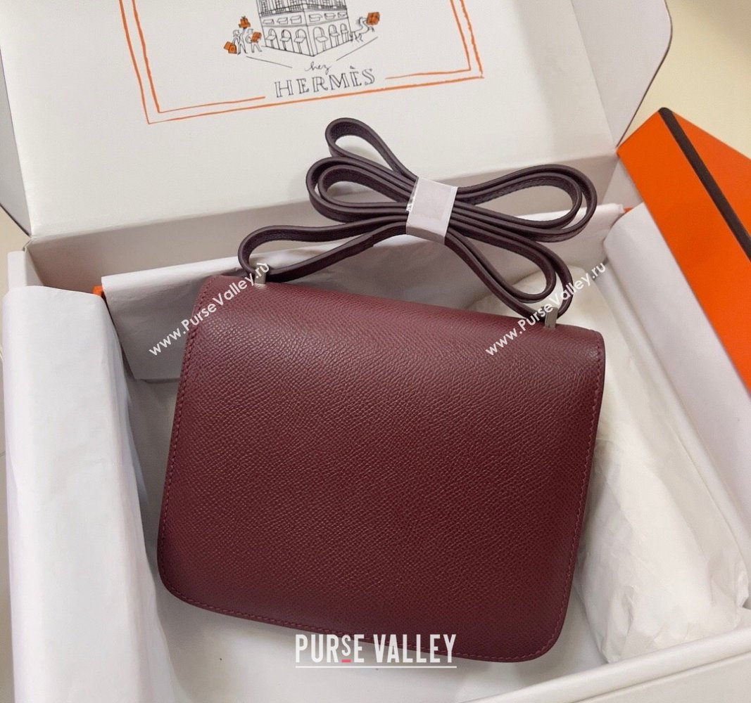 Hermes Constance Mini Bag 18cm in Epsom Palm-Grained Leather Bordeaux Red/Silver 2024 (Half Handmade) (FLI-240828077)