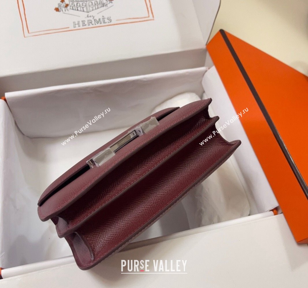 Hermes Constance Mini Bag 18cm in Epsom Palm-Grained Leather Bordeaux Red/Silver 2024 (Half Handmade) (FLI-240828077)