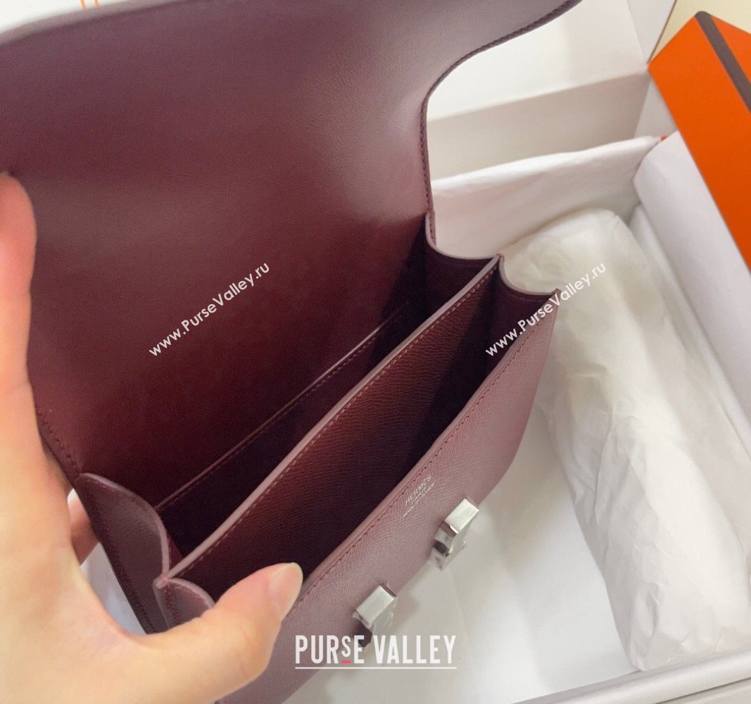 Hermes Constance Mini Bag 18cm in Epsom Palm-Grained Leather Bordeaux Red/Silver 2024 (Half Handmade) (FLI-240828077)